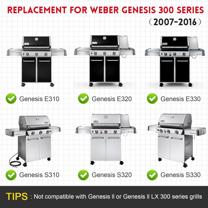 GGC 19.5" Grill Grates for Weber Genesis 300 Series, 7524/7528 Grill Parts Replacement for Weber E-310, E-320, E-330, S-310, S-320, S330, EP-310, EP-320, EP-330, 2 PCS Cast Iron Cooking Grid - Image 2